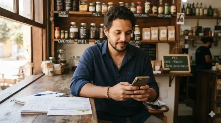 Empreendedor usando IA nas finanças da empresa a partir do extrato bancário.