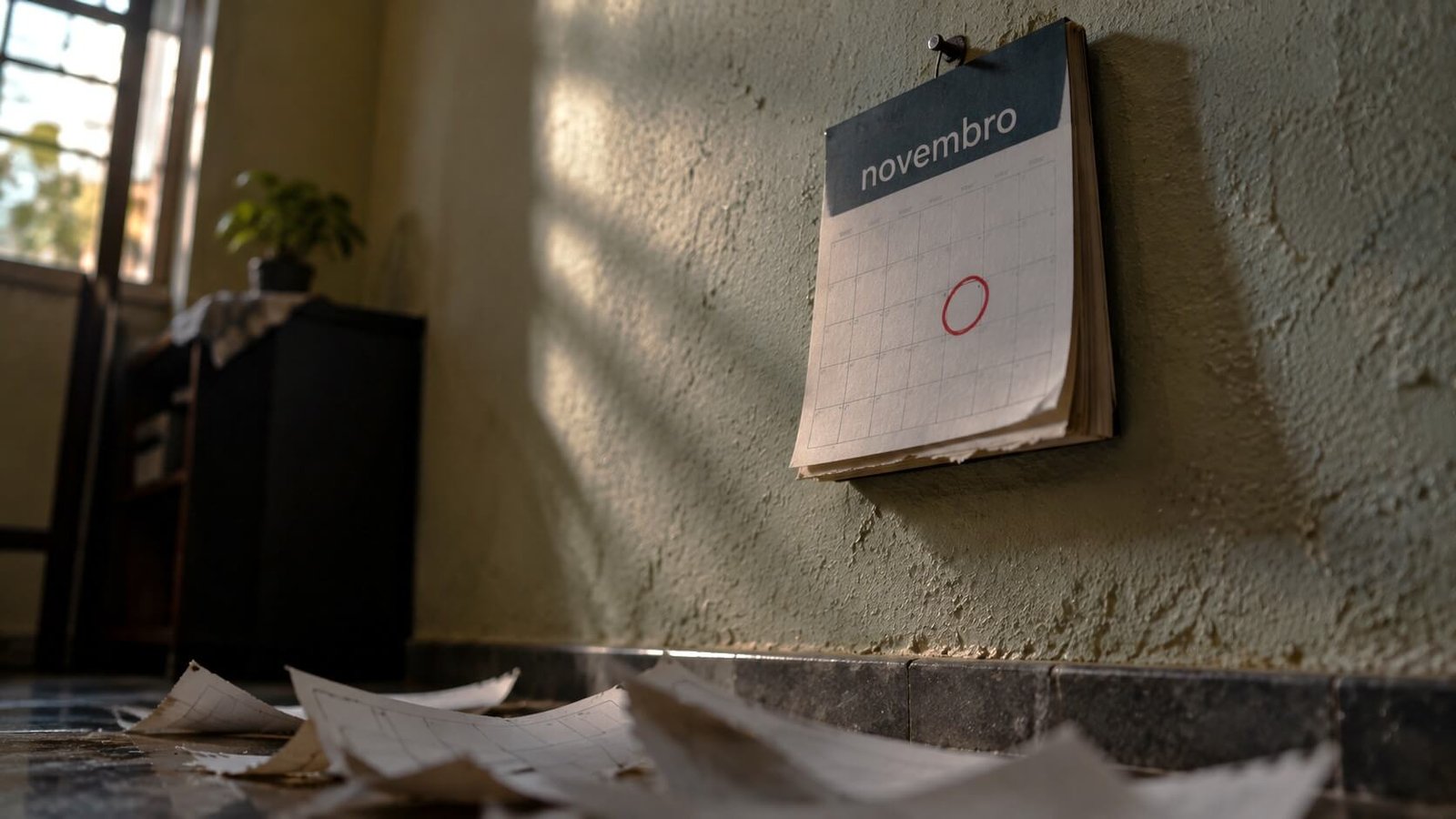 Calendário de parede na folha de novembro com um dia circulado em vermelho